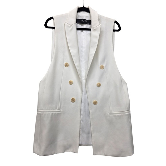 Zara Jackets & Blazers - Zara Basic Women Off White Double Breasted Sleeveless Blazer Vest Small Longline